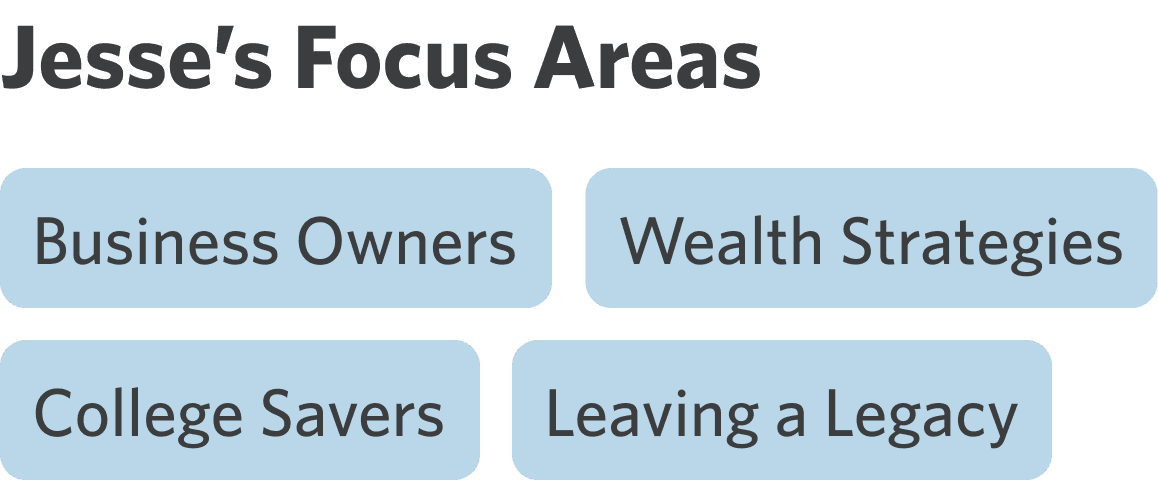 Advisor's focus areas: Young Families, Newer Investors, Values-based Investing, Education Savers.